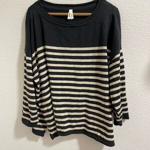 Pact Organic Cotton Black and Tan Striped Top